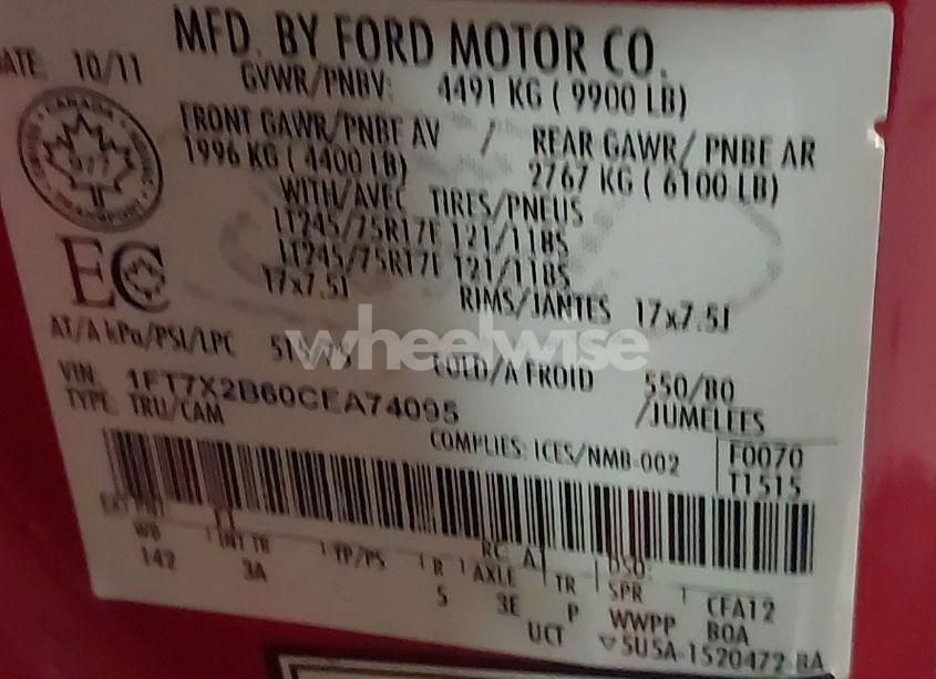 Photo 9 of 2012 Ford F-250 XLT (VIN 1FT7X2B60CEA74095)