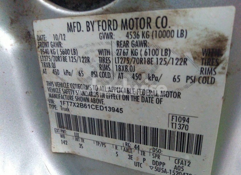 Photo 9 of 2012 Ford F-250 XLT (VIN 1FT7X2B61CED13945)