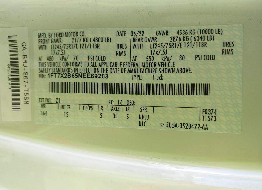 Photo 9 of 2022 Ford F-250 XL (VIN 1FT7X2B65NEE69263)