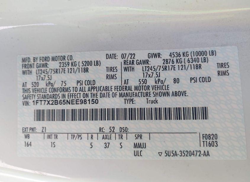Photo 8 of 2022 Ford F-250 XL (VIN 1FT7X2B65NEE98150)
