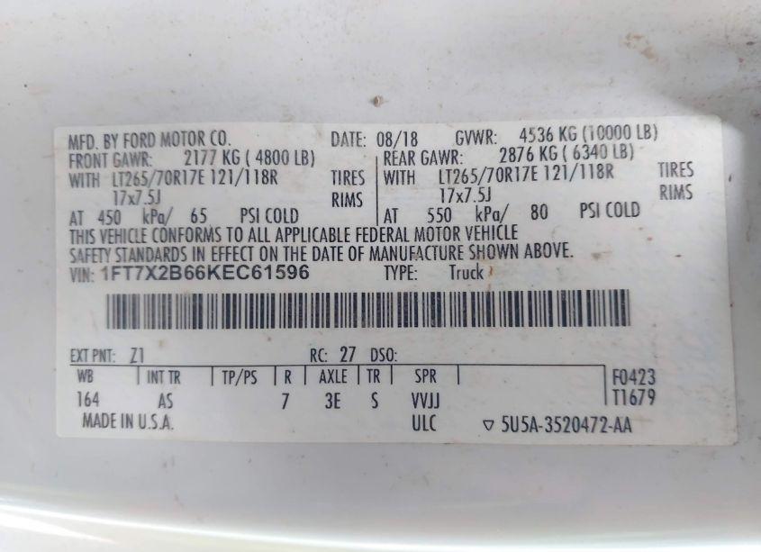 Photo 9 of 2019 Ford F-250 XL (VIN 1FT7X2B66KEC61596)