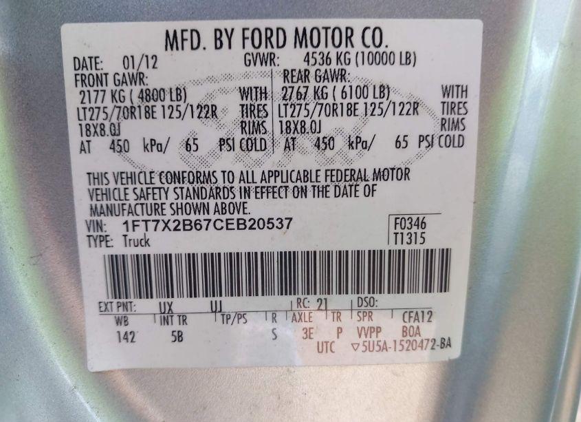 Photo 9 of 2012 Ford F-250 LARIAT (VIN 1FT7X2B67CEB20537)