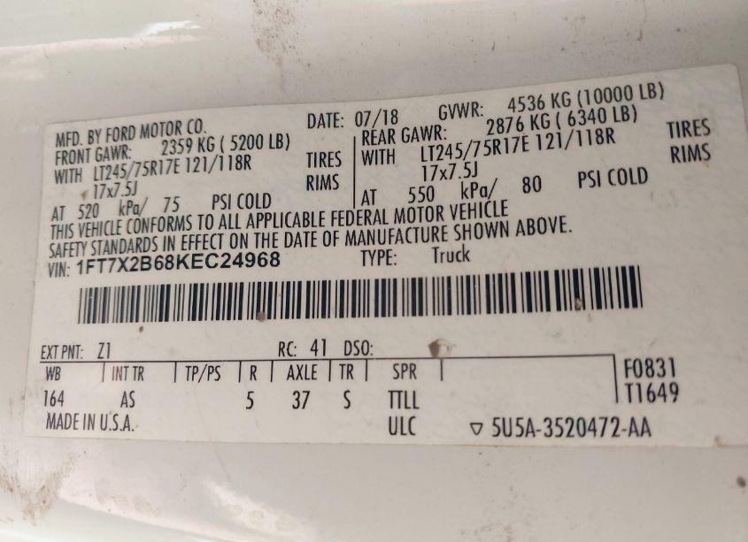 Photo 9 of 2019 Ford F-250 XL (VIN 1FT7X2B68KEC24968)