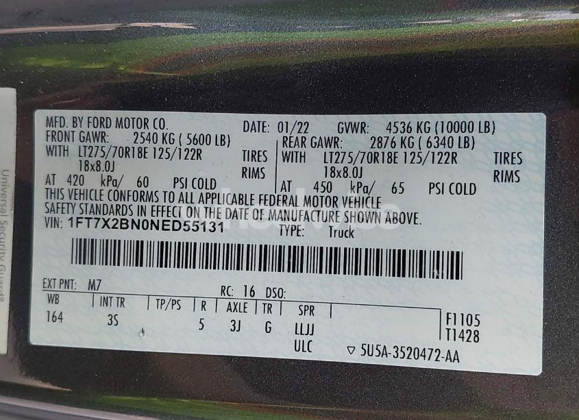 Photo 9 of 2022 Ford F-250 XLT (VIN 1FT7X2BN0NED55131)
