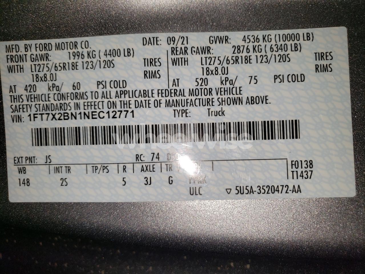 Photo 12 of 2022 FORD F250 SUPER DUTY (VIN 1FT7X2BN1NEC12771)