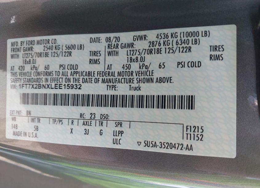 Photo 9 of 2020 Ford F-250 LARIAT (VIN 1FT7X2BNXLEE15932)