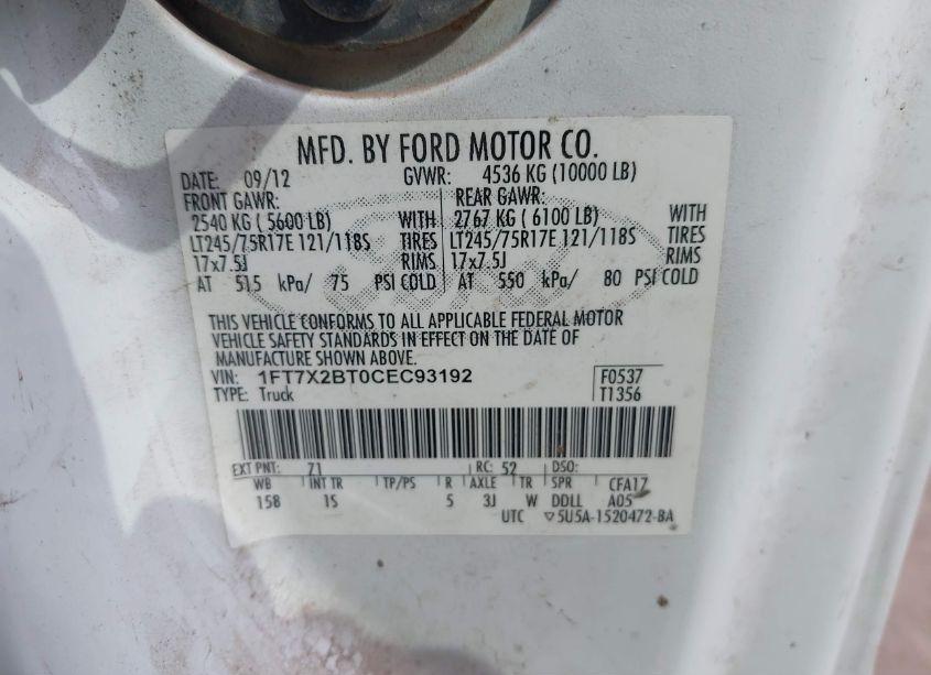 Photo 9 of 2012 Ford F-250 XL (VIN 1FT7X2BT0CEC93192)