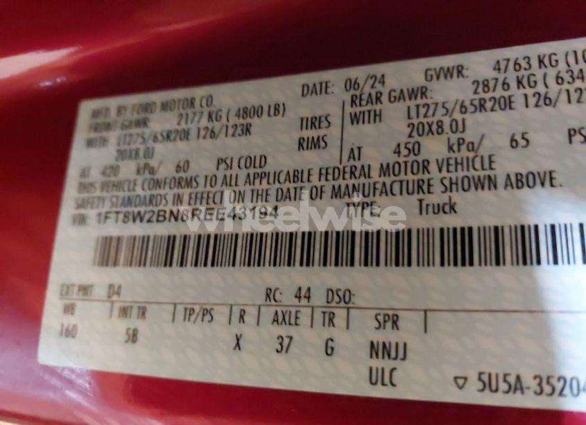 Photo 8 of 2024 Ford F-250 LARIAT (VIN 1FT8W2BN8REE43194)