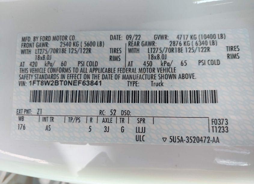 Photo 8 of 2022 Ford F-250 XL (VIN 1FT8W2BT0NEF63841)