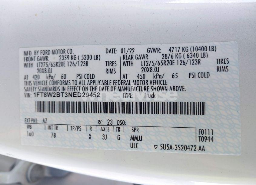 Photo 8 of 2022 Ford F-250 PLATINUM (VIN 1FT8W2BT3NED29452)
