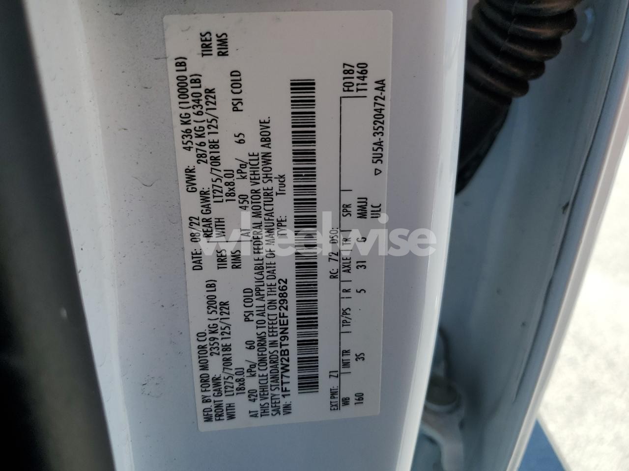 Photo 12 of 2022 FORD F250 SUPER DUTY (VIN 1FT8W2BT3NED50303)