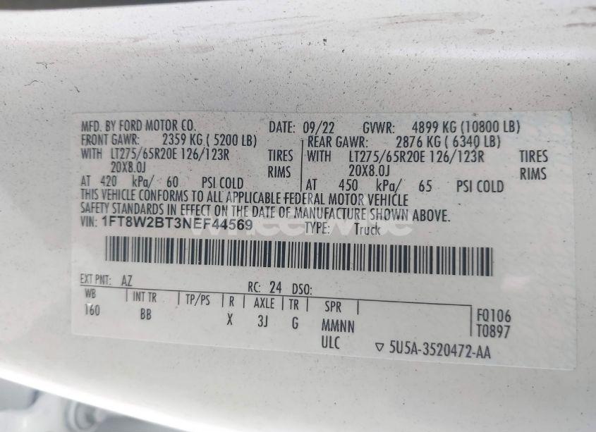 Photo 9 of 2022 Ford F-250 PLATINUM (VIN 1FT8W2BT3NEF44569)
