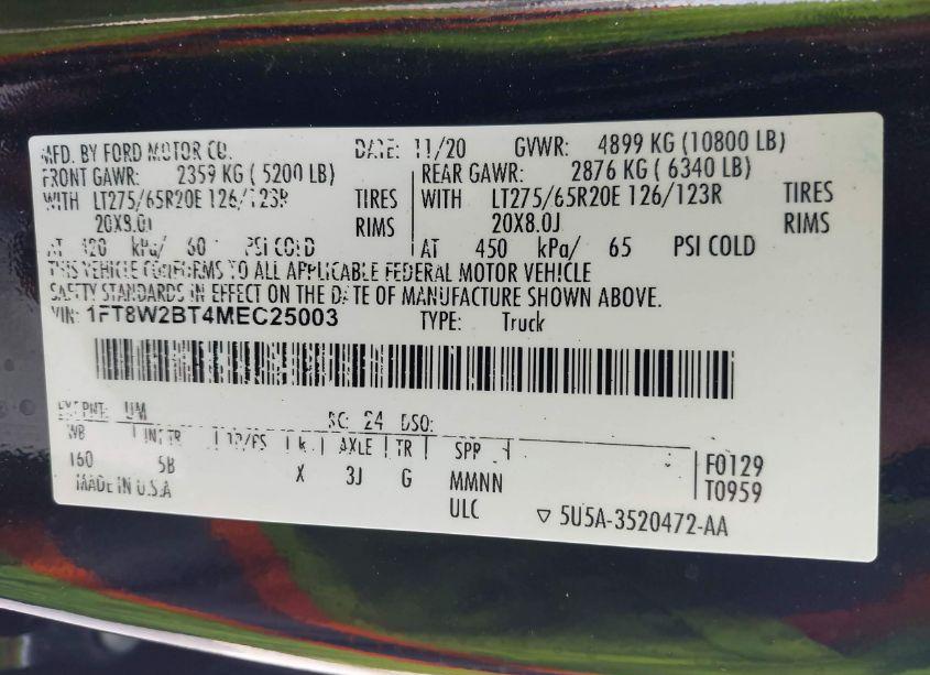 Photo 8 of 2021 Ford F-250 LARIAT (VIN 1FT8W2BT4MEC25003)