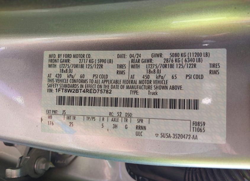 Photo 8 of 2024 Ford F-250 XLT (VIN 1FT8W2BT4RED75782)