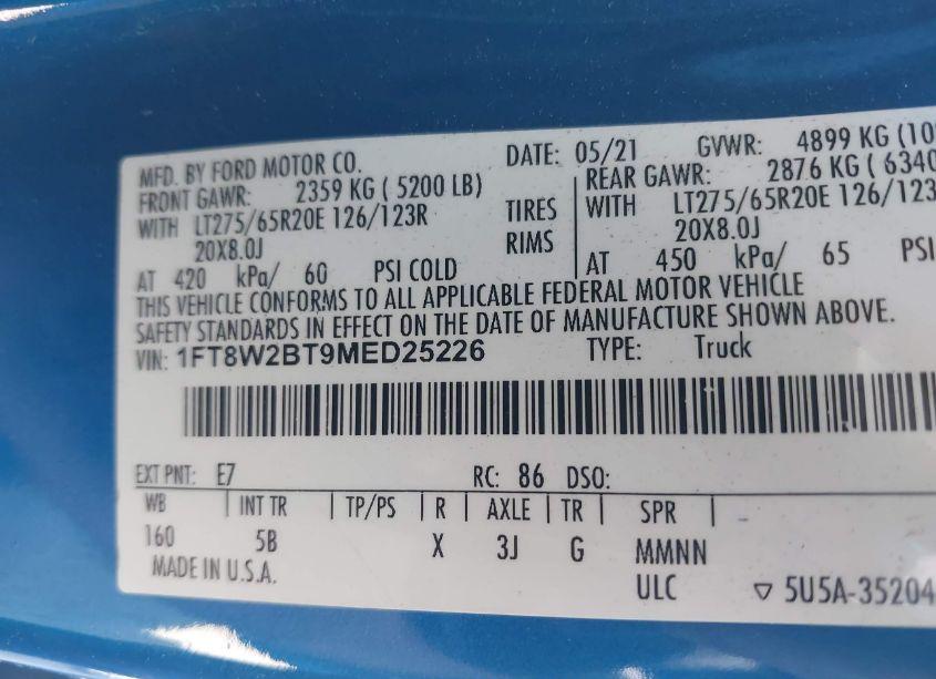 Photo 9 of 2021 Ford F-250 LARIAT (VIN 1FT8W2BT9MED25226)
