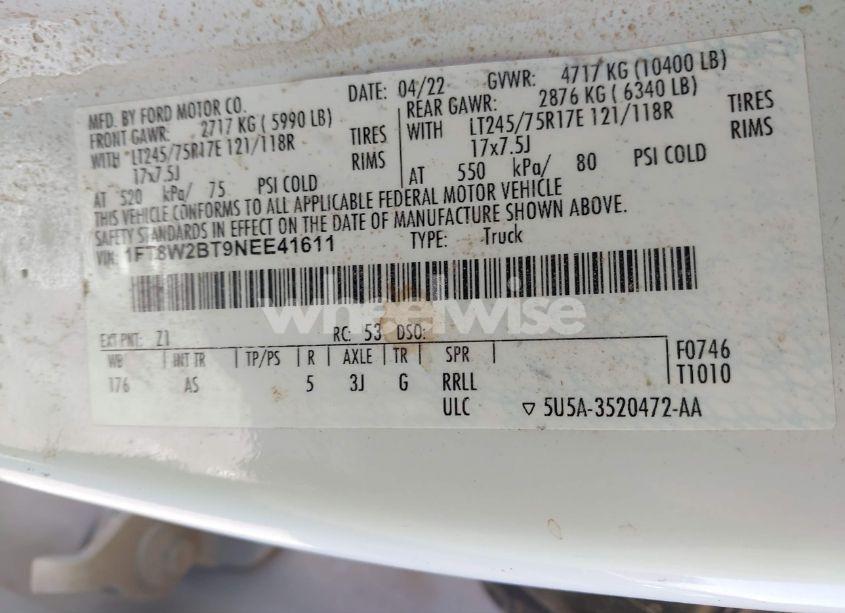 Photo 8 of 2022 Ford F-250 XL (VIN 1FT8W2BT9NEE41611)