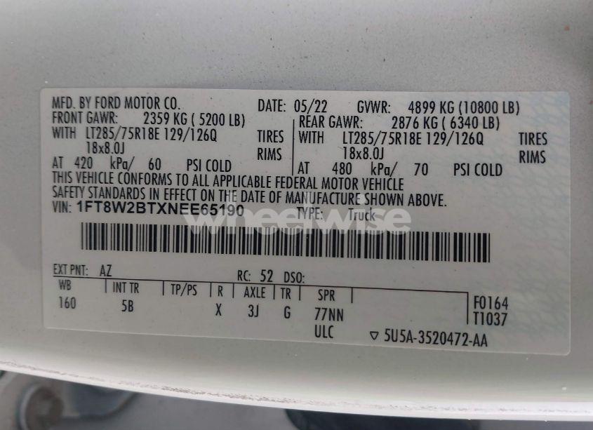 Photo 8 of 2022 Ford F-250 LARIAT (VIN 1FT8W2BTXNEE65190)