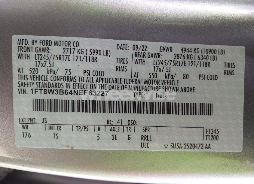 Photo 8 of 2022 Ford Super DUTY F-350 SRW (VIN 1FT8W3B64NEF63227)