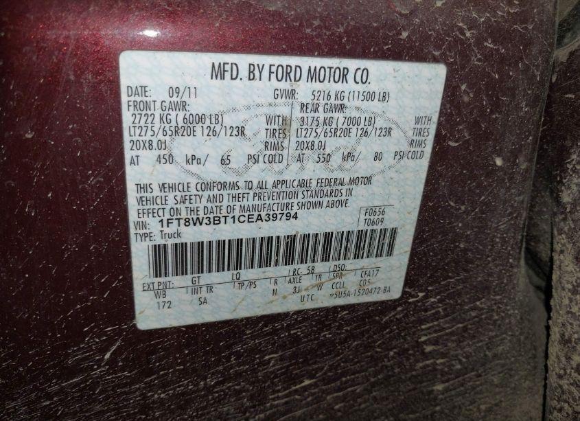 Photo 9 of 2012 Ford F-350 LARIAT (VIN 1FT8W3BT1CEA39794)