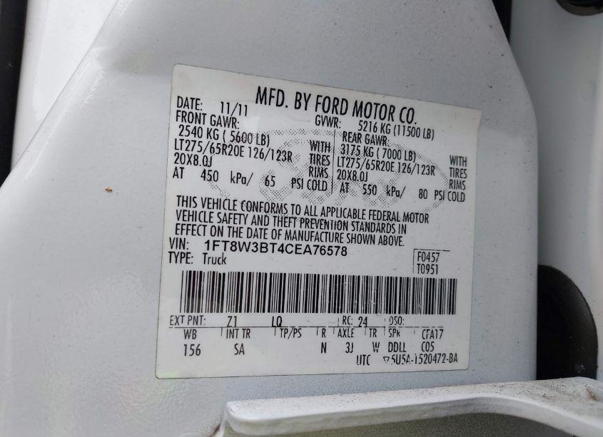 Photo 8 of 2012 Ford F-350 LARIAT (VIN 1FT8W3BT4CEA76578)