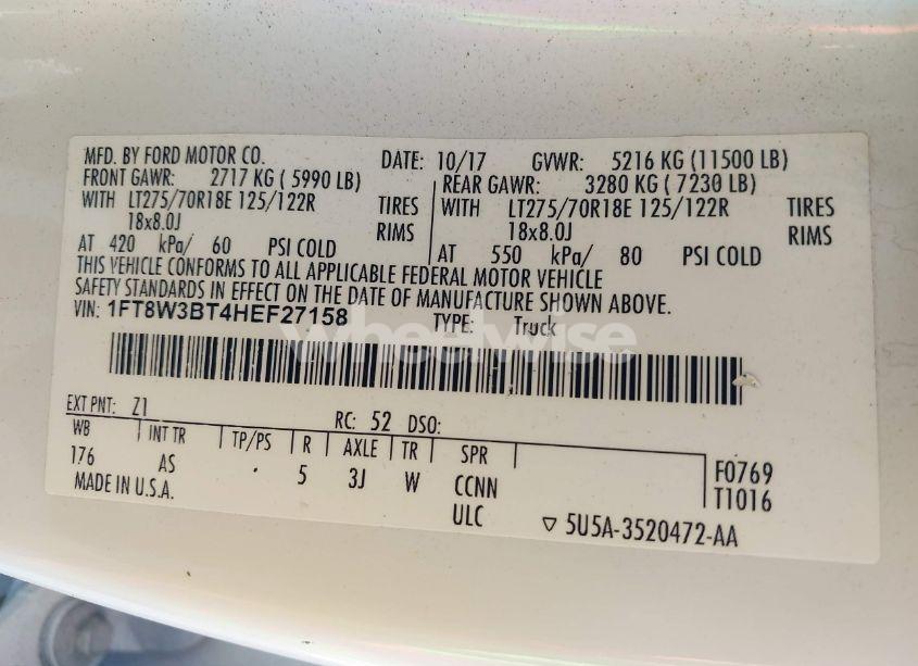 Photo 8 of 2017 Ford F-350 XL (VIN 1FT8W3BT4HEF27158)