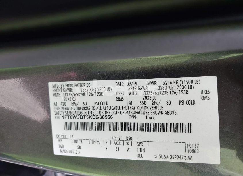 Photo 8 of 2019 Ford F-350 LARIAT (VIN 1FT8W3BT5KEG30550)