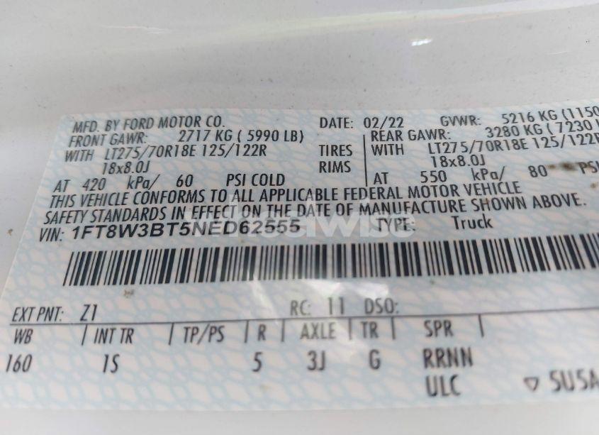 Photo 9 of 2022 Ford F-350 XL (VIN 1FT8W3BT5NED62555)