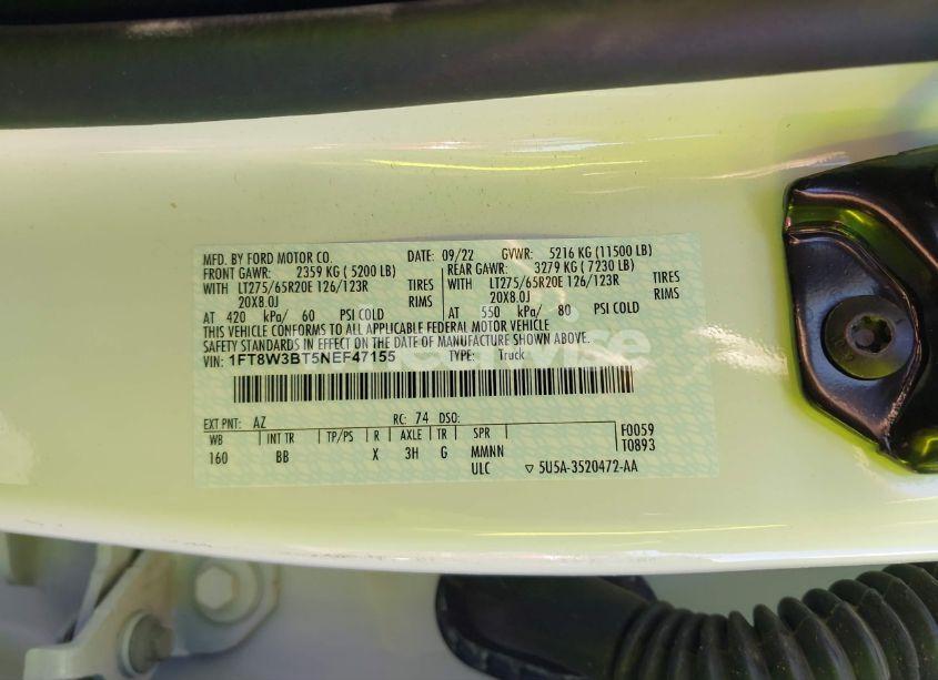Photo 9 of 2022 Ford F-350 PLATINUM (VIN 1FT8W3BT5NEF47155)