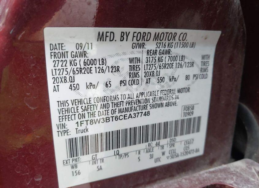 Photo 8 of 2012 Ford F-350 LARIAT (VIN 1FT8W3BT6CEA37748)