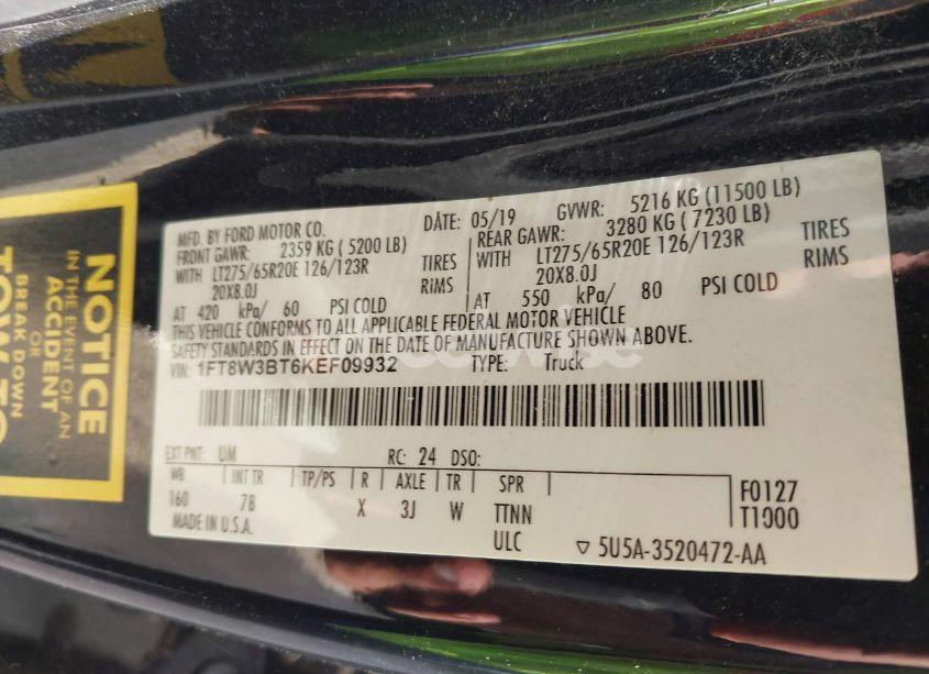 Photo 8 of 2019 Ford F-350 PLATINUM (VIN 1FT8W3BT6KEF09932)