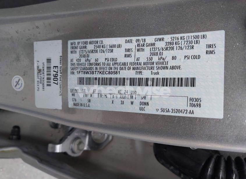 Photo 8 of 2019 Ford F-350 LARIAT (VIN 1FT8W3BT7KEC80581)