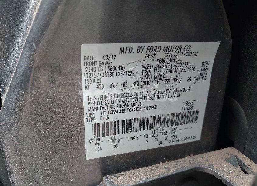 Photo 9 of 2012 Ford F-350 XLT (VIN 1FT8W3BT8CEB74092)