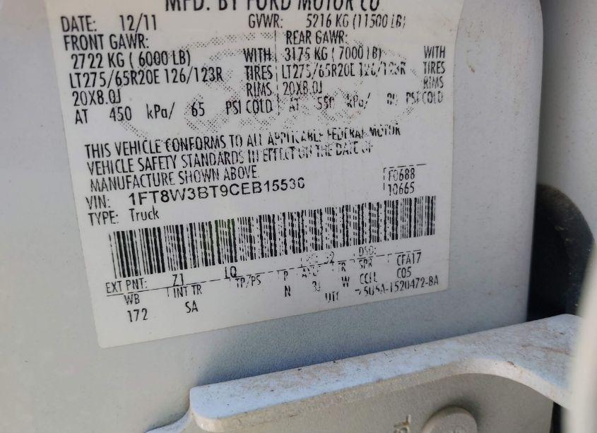 Photo 8 of 2012 Ford F-350 LARIAT (VIN 1FT8W3BT9CEB15536)