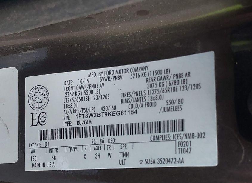 Photo 8 of 2019 Ford F-350 LARIAT (VIN 1FT8W3BT9KEG61154)