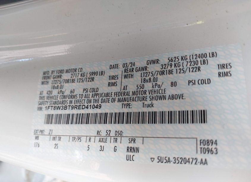 Photo 8 of 2024 Ford F-350 XLT (VIN 1FT8W3BT9RED41049)