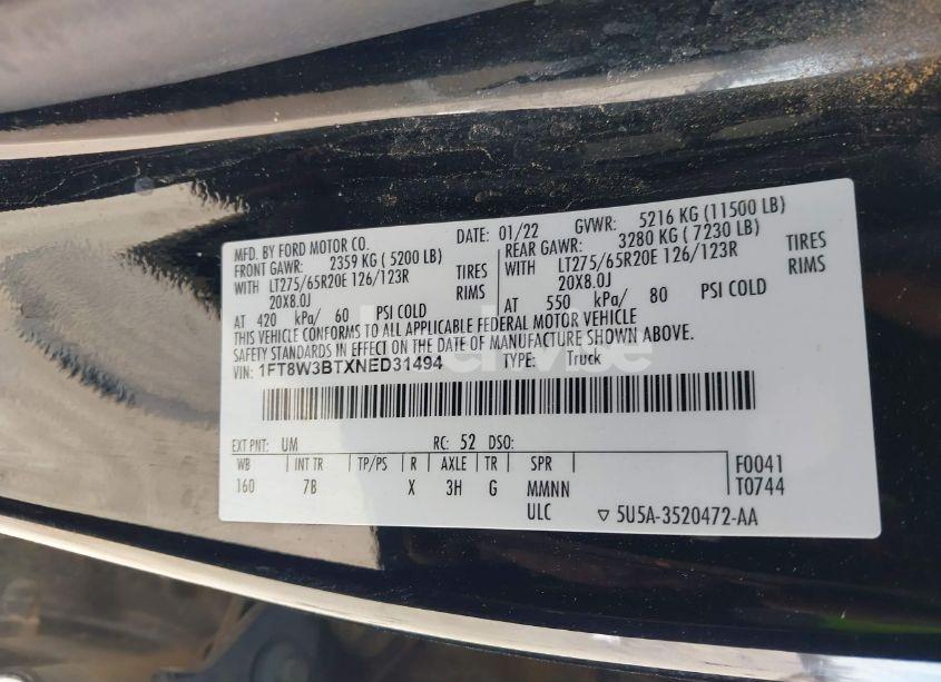 Photo 8 of 2022 Ford F-350 PLATINUM (VIN 1FT8W3BTXNED31494)