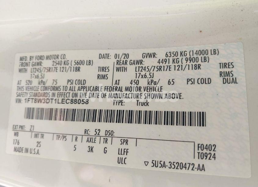 Photo 8 of 2020 Ford F-350 XLT (VIN 1FT8W3DT1LEC88058)