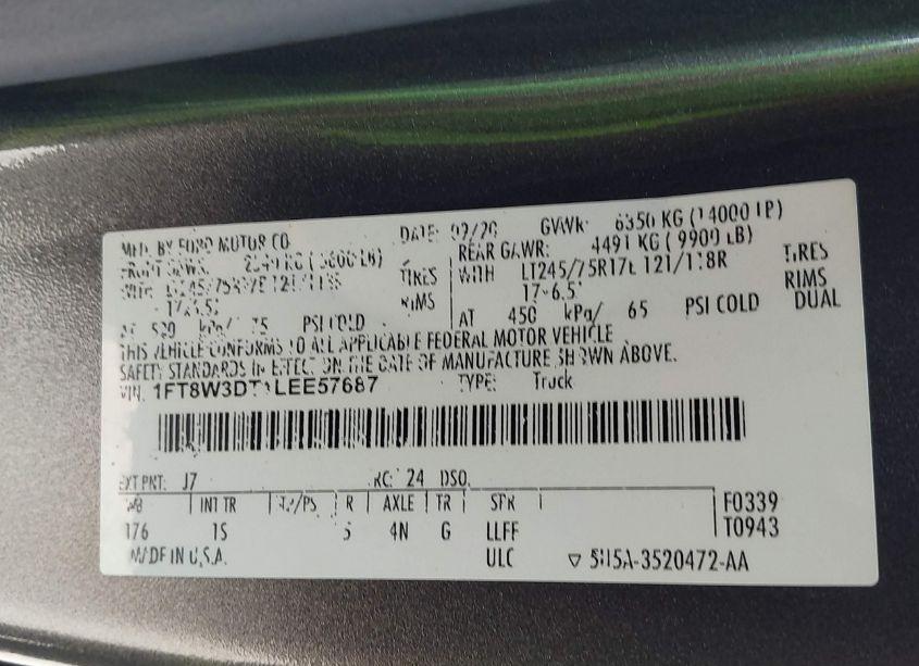 Photo 9 of 2020 Ford F-350 XL (VIN 1FT8W3DT1LEE57687)