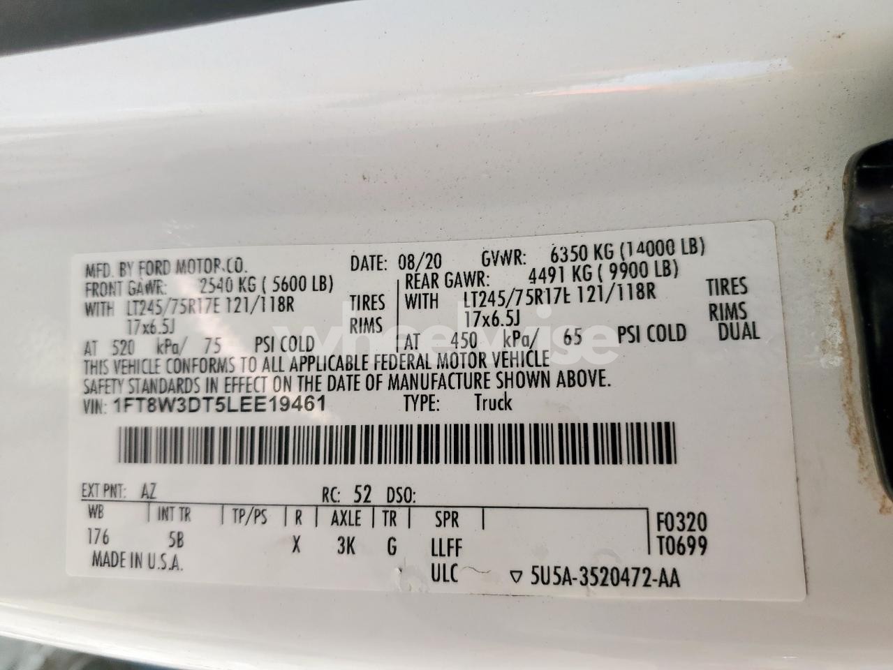 Photo 12 of 2020 FORD F350 SUPER DUTY (VIN 1FT8W3DT5LEE19461)