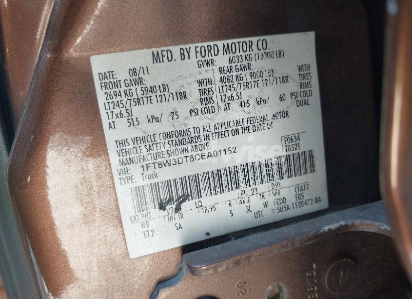Photo 9 of 2012 Ford F-350 LARIAT (VIN 1FT8W3DT6CEA01152)