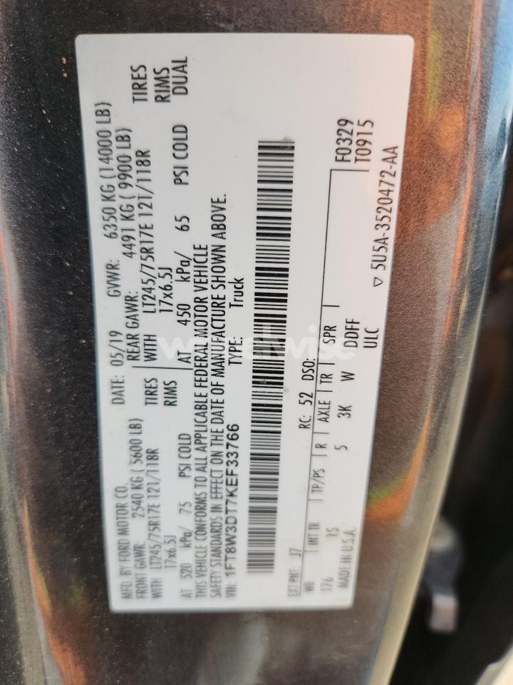 Photo 12 of 2019 FORD SUPER DUTY F-350 W/D (VIN 1FT8W3DT7KEF33766)