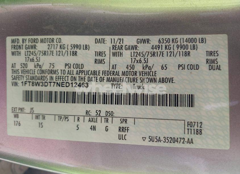 Photo 8 of 2022 Ford F-350 XL (VIN 1FT8W3DT7NED12463)