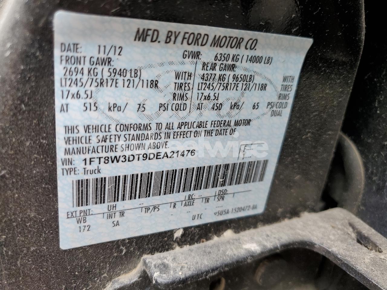 Photo 13 of 2013 FORD F350 SUPER DUTY (VIN 1FT8W3DT9DEA21476)