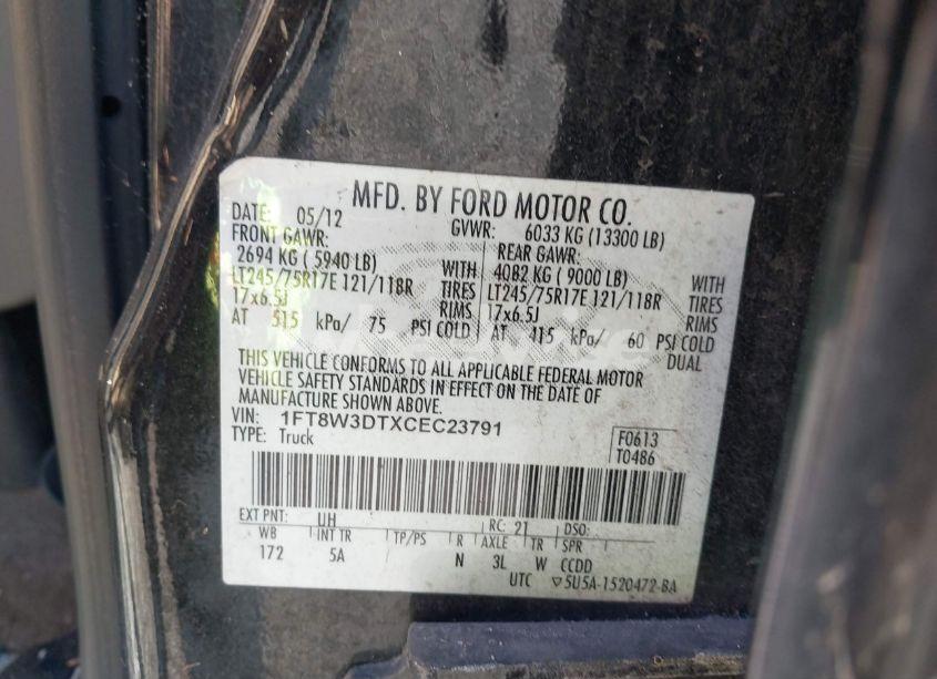 Photo 8 of 2012 Ford F-350 LARIAT (VIN 1FT8W3DTXCEC23791)