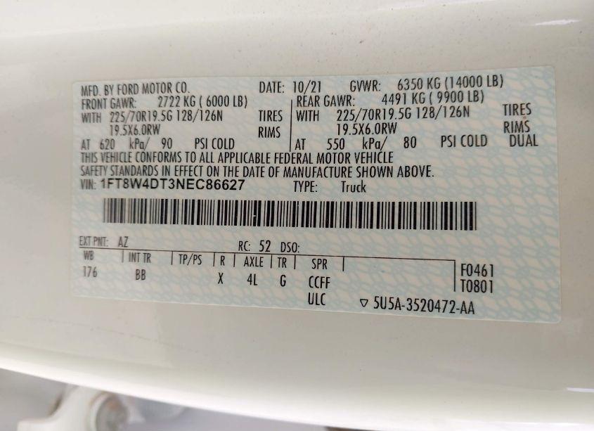 Photo 8 of 2022 Ford F-450 PLATINUM (VIN 1FT8W4DT3NEC86627)