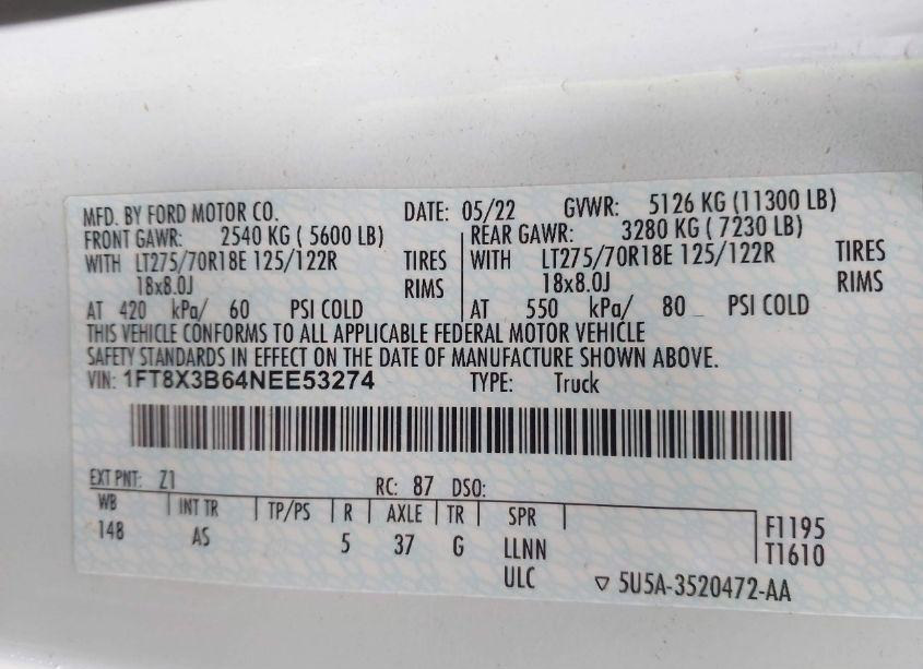 Photo 9 of 2022 Ford F-350 XL (VIN 1FT8X3B64NEE53274)