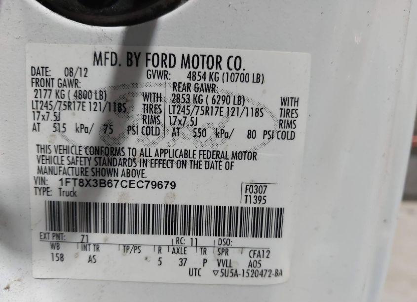 Photo 8 of 2012 Ford F-350 XL (VIN 1FT8X3B67CEC79679)