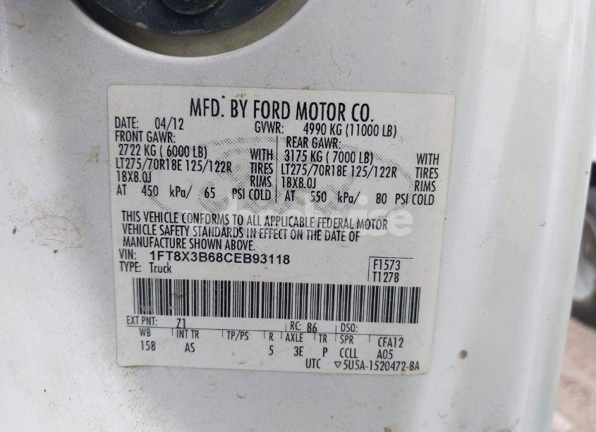 Photo 8 of 2012 Ford F-350 XL (VIN 1FT8X3B68CEB93118)