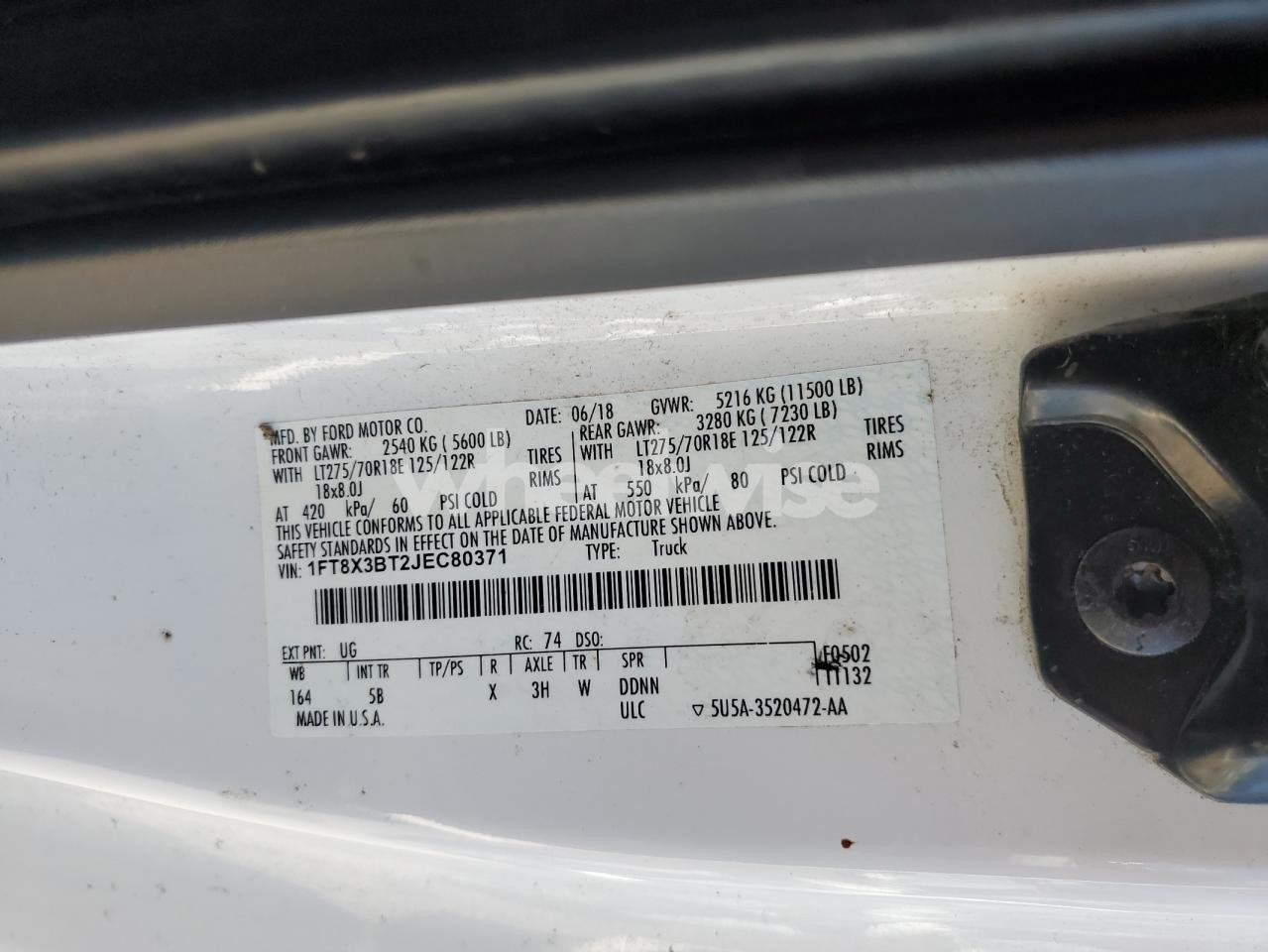 Photo 13 of 2018 FORD F350 SUPER DUTY (VIN 1FT8X3BT2JEC80371)