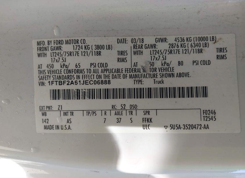 Photo 9 of 2018 Ford F-250 XL (VIN 1FTBF2A61JEC06888)